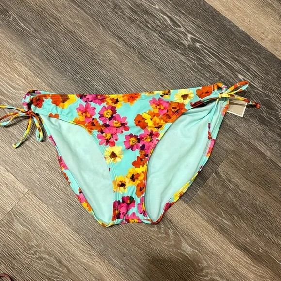NWT Kenneth Cole light blue orange red yellow floral swim bikini bottoms XL - Picture 2 of 7